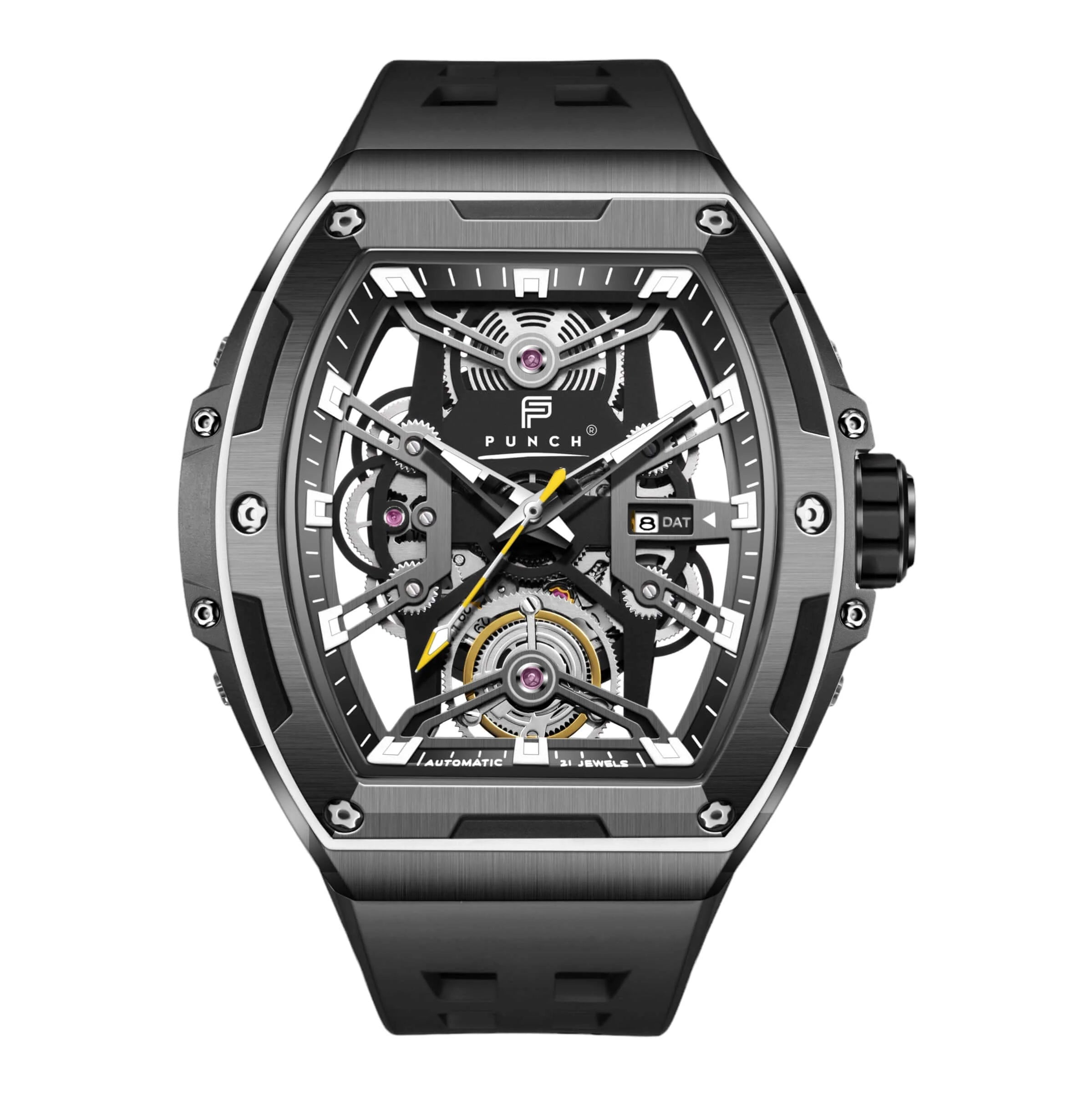 PUNCH Men s Black Square Skeleton Automatic Sporting Watch Punch Watch Design