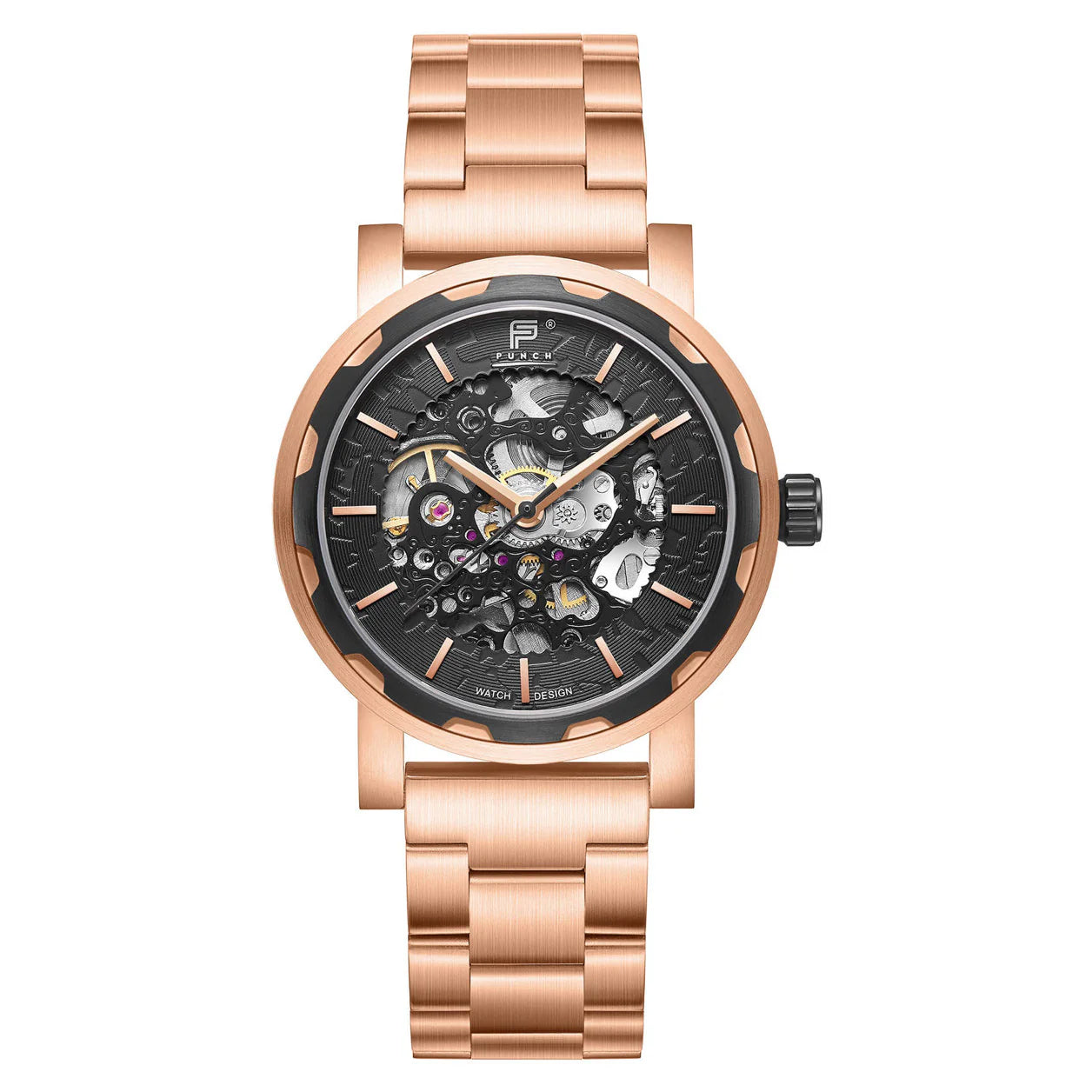 Mens rose gold skeleton watch best sale